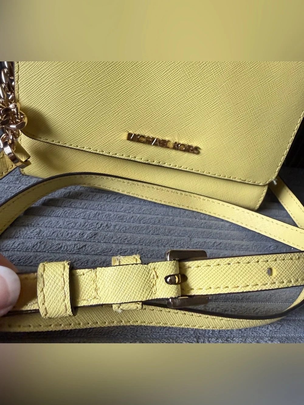 MICHAEL KORS Yellow Saffiano Leather Crossbody Small Bag Wallet with Gold Chain